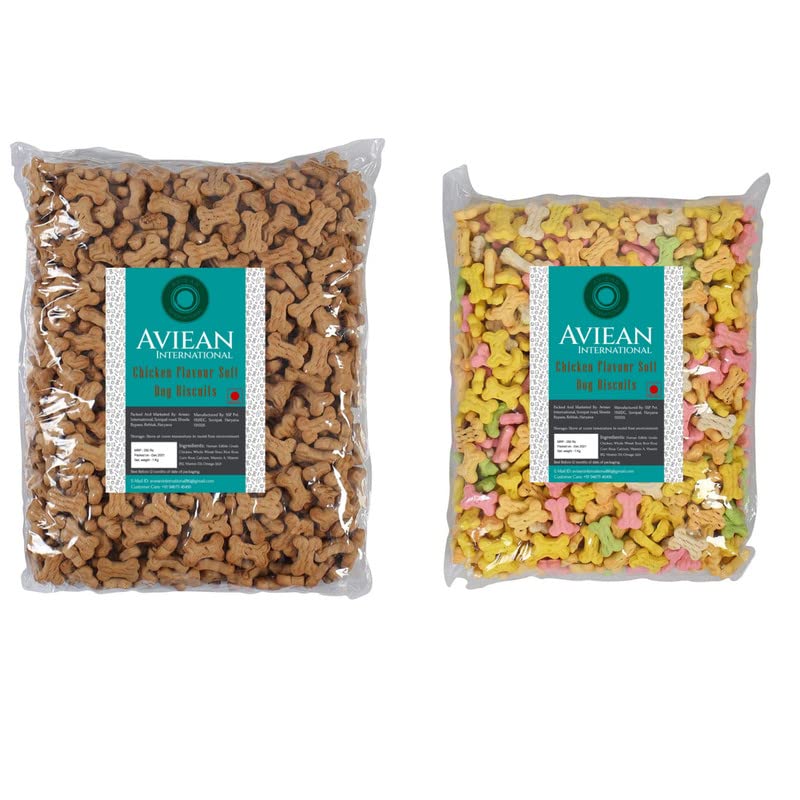 Aviean International Dog Biscuit Puppy (1Kg Chicken + 1Kg Multi Color) protein Rich Dog Biscuits (Combo) (Pack 2)