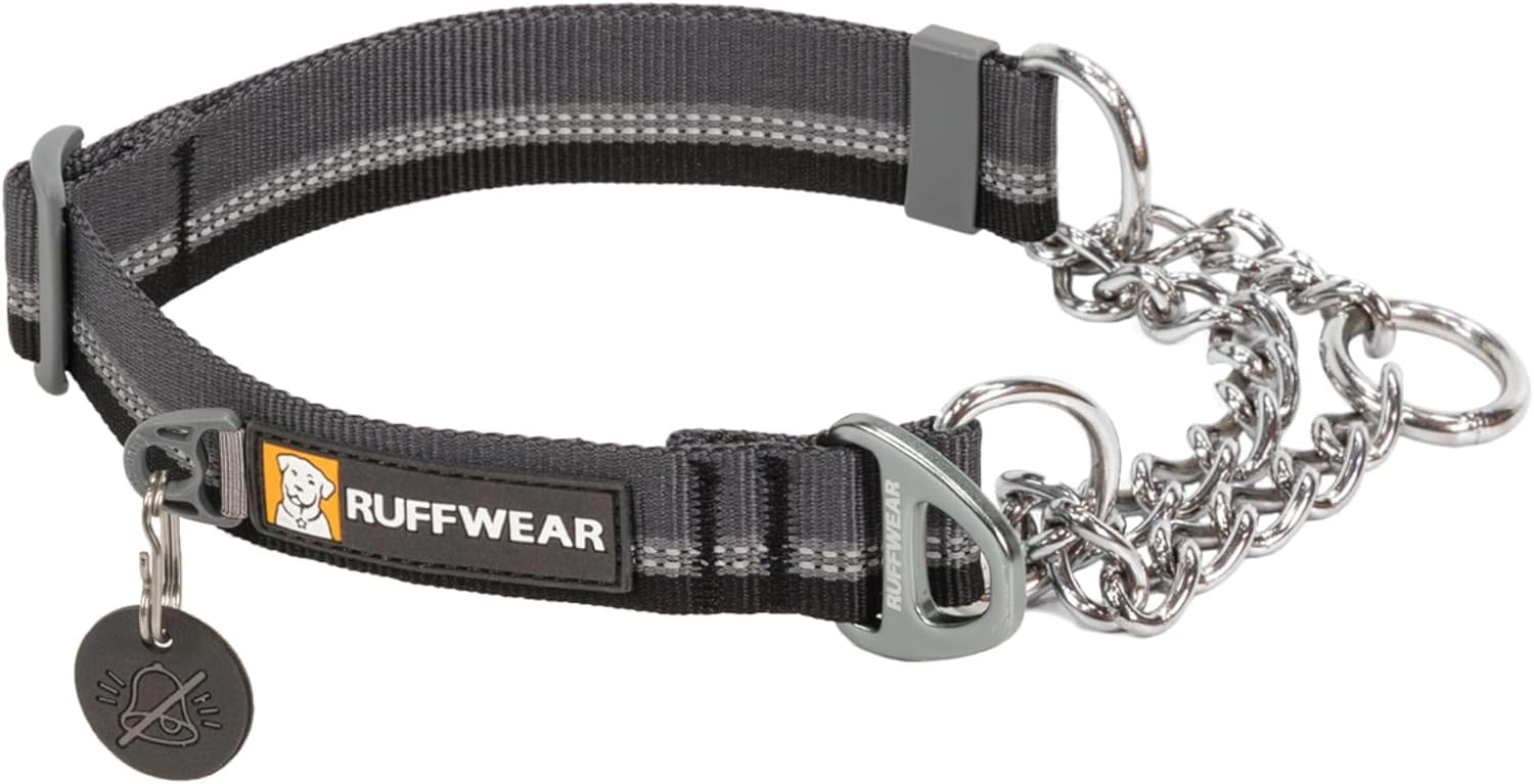 Ruffwear, Chain Reaction Dog Collar, Adjustable Reflective Martingale Escape-Proof Collar with Stainless Steel Chain, Professional Training Control, Basalt Gray, 14"-20"