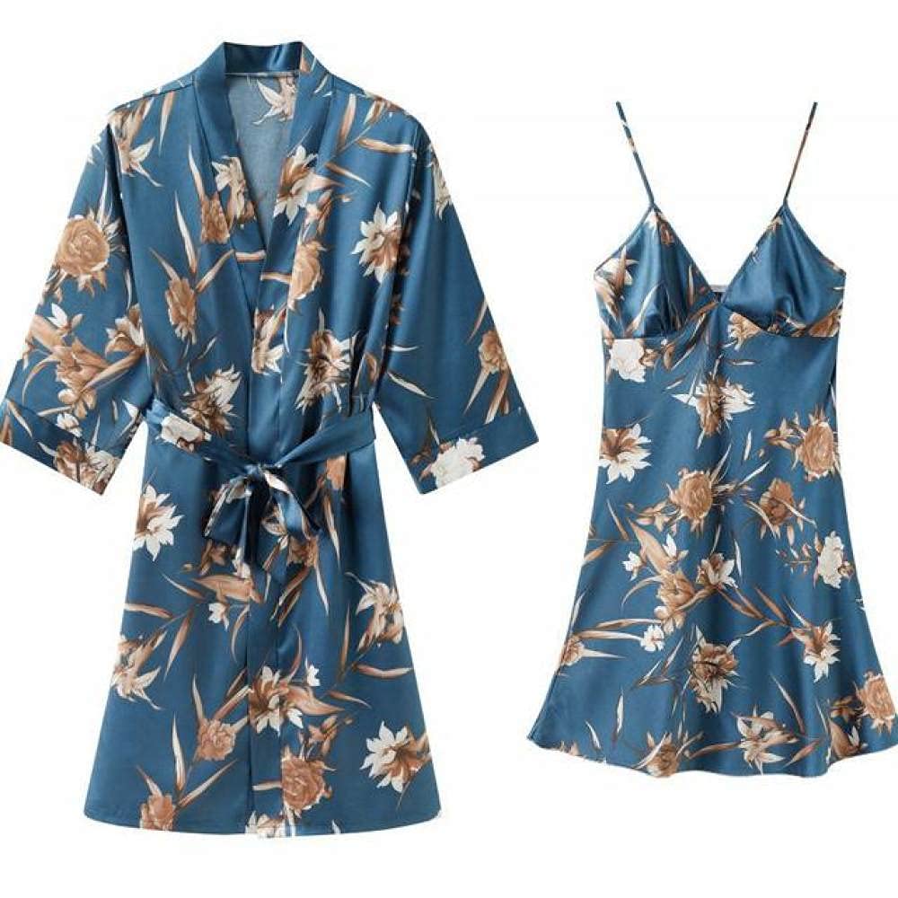 Vestaglie, Accappatoio da Donna Indumenti da Notte in Seta Sintetica con Pizzo Camicia da Notte Sexy in Raso Kimono Accappatoio Abito da Salotto 2 Pezzi Set da Notte,Stile 21,L (Stile 5 X)