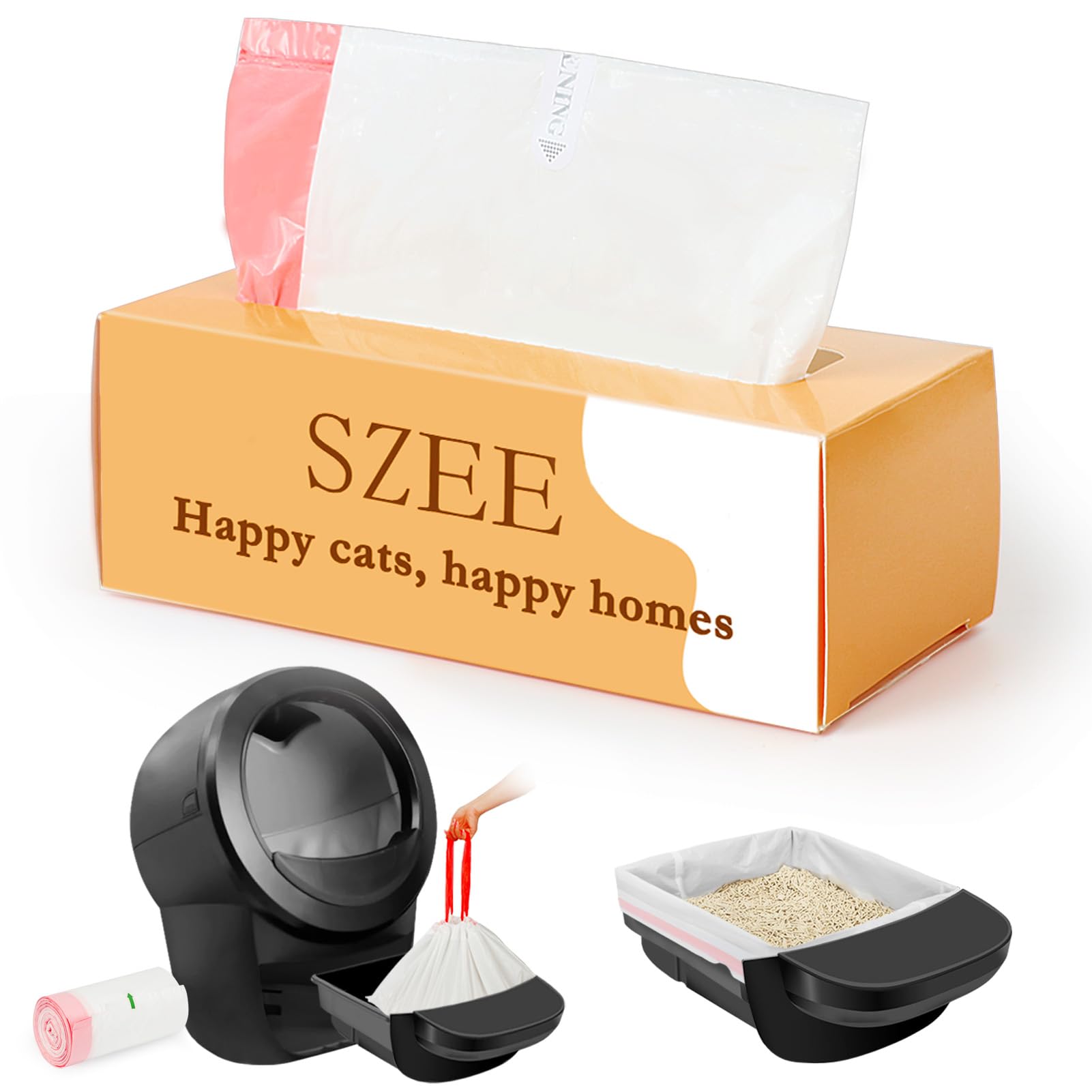 SZEE 20 Stück Selbstreinigend Katzenklo Beutel, Automatisches Katzenklo Müllbeutel mit Zugbändern, Elektrisches Katzentoilette für Litter Box 3/4, Kratzfest für Haustier, 63,5 x 40,6cm