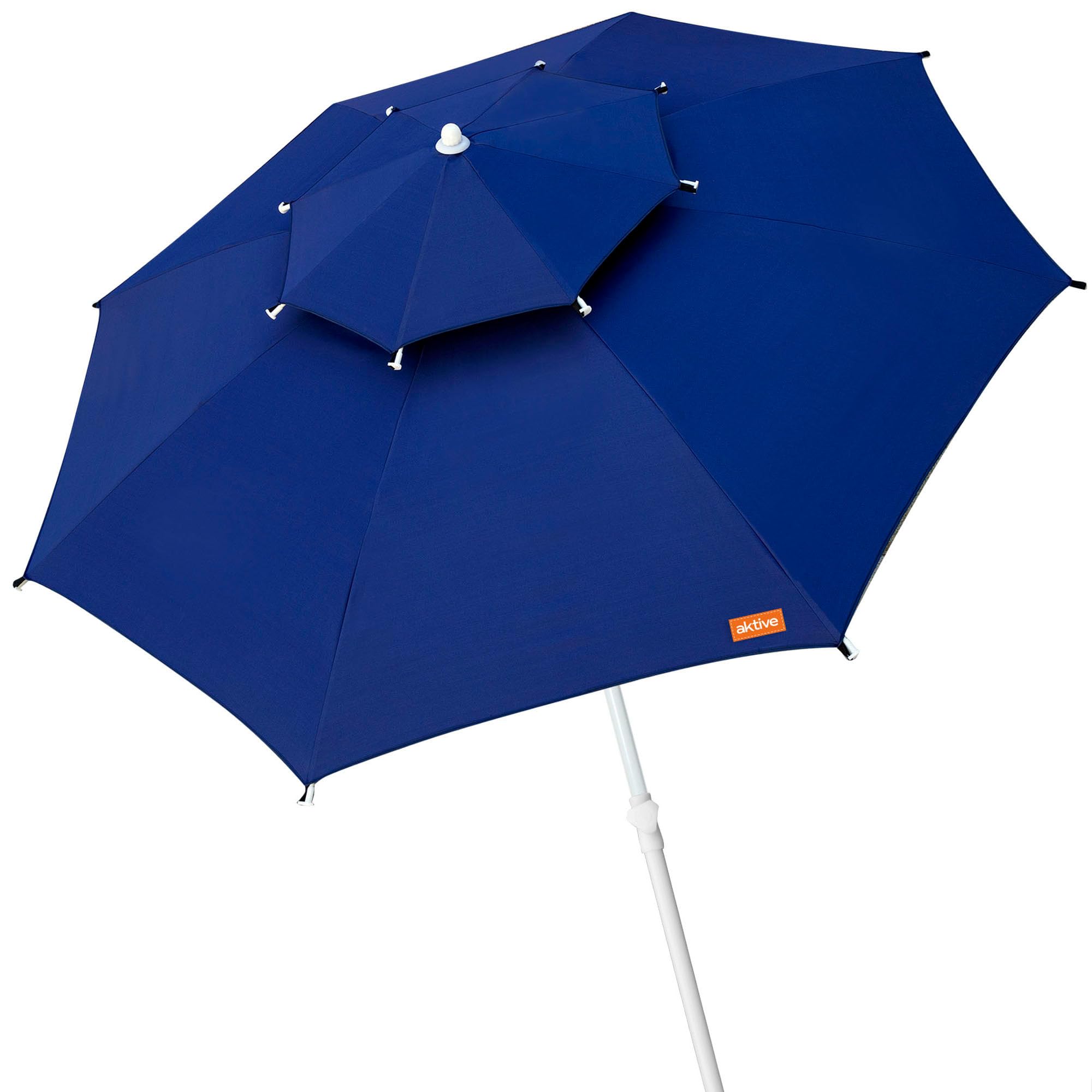 AKTIVE Sombrilla de playa antiviento, 280 cm, Azul marino, Tejido poliéster, Protección UV30, Mástil metal regulable, Techo con ventilación, 8 varillas fibra vidrio, Funda transporte con asa (53848)