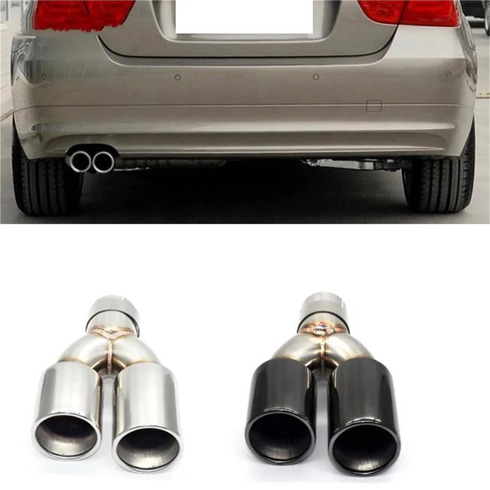 1 Szt Podwójna Końcówka Wydechu Ze Stali Nierdzewnej Rura Wydechowa Rura Wydechowa Wydech Samochodowy 60mm Dysza Wlotowa Dla BMW E90(Black 1 pcs)