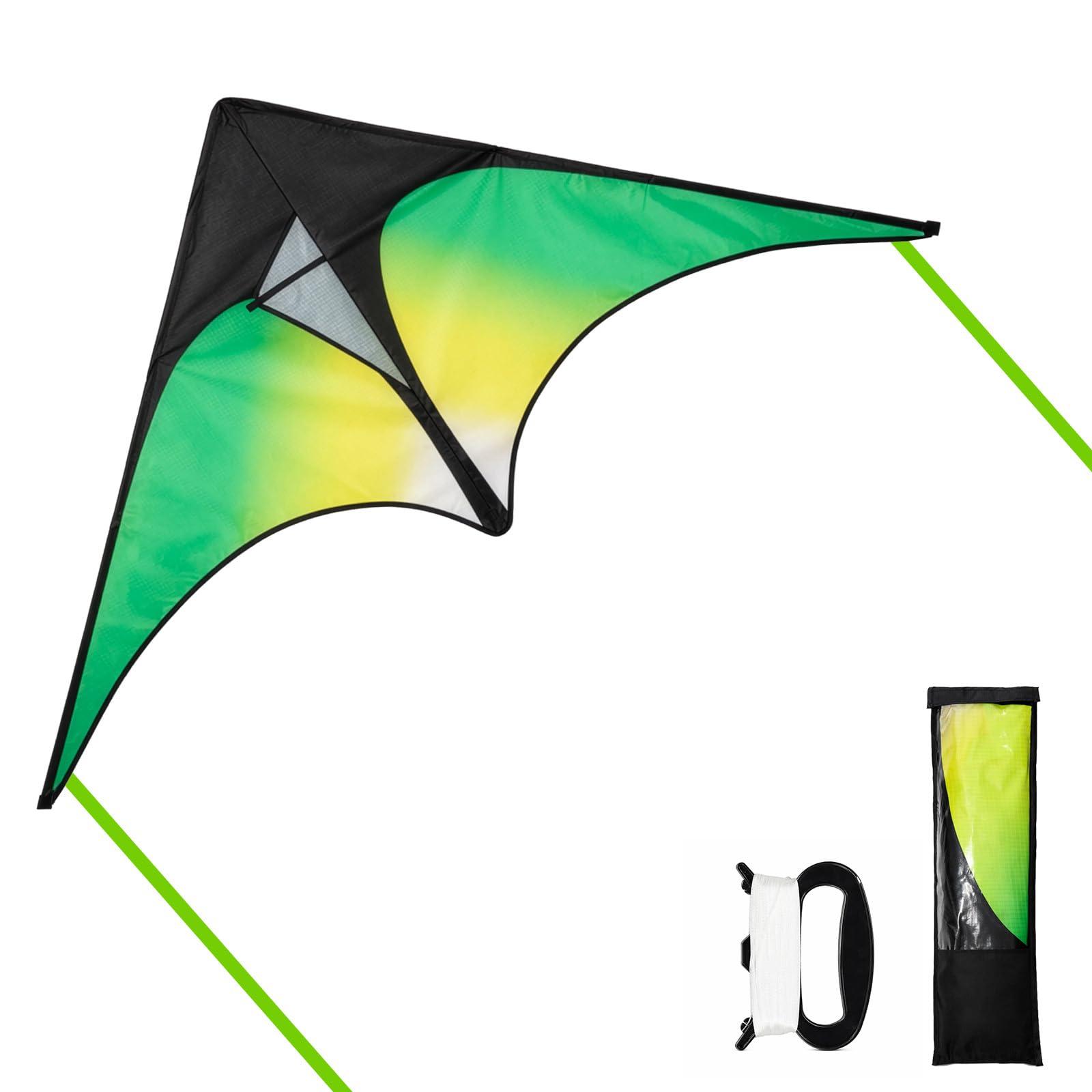 EVERGOODS Delta Kite Set for Kids & Adults Beginner-Friendly Easy-to-Fly Kites for Beach, Park, and Outdoor Family Fun, Outdoor Games & Activities (Green 1PCS)