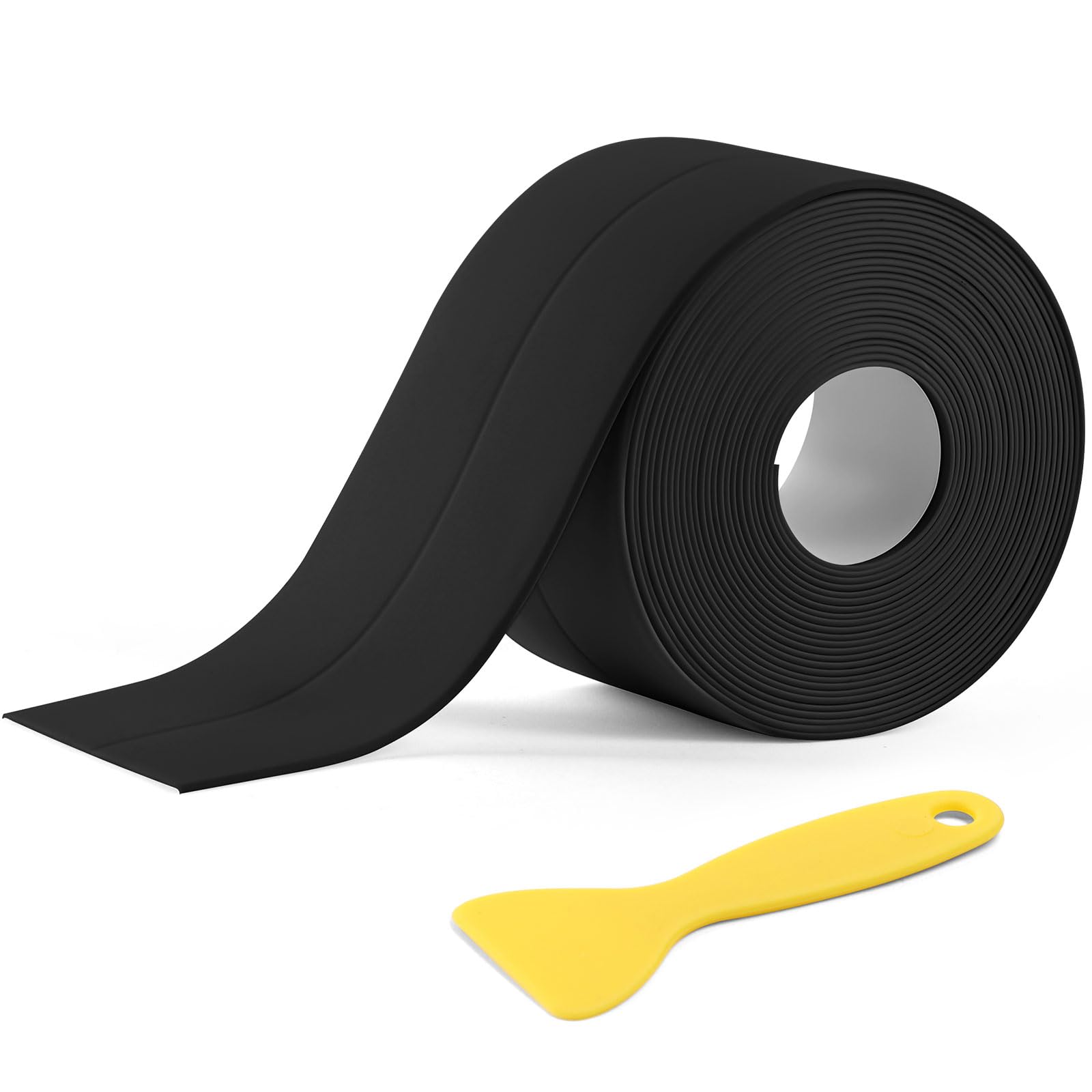 1 Rollo Cinta Selladora Bañera Autoadhesiva,Cinta Selladora Impermeable Trae Una Pala,Moho a Prueba Sucio Cinta de Sellado para Coche,Bañera,Ventana y Fregadero de Cocina(Negro,3.8cmx3.2m)