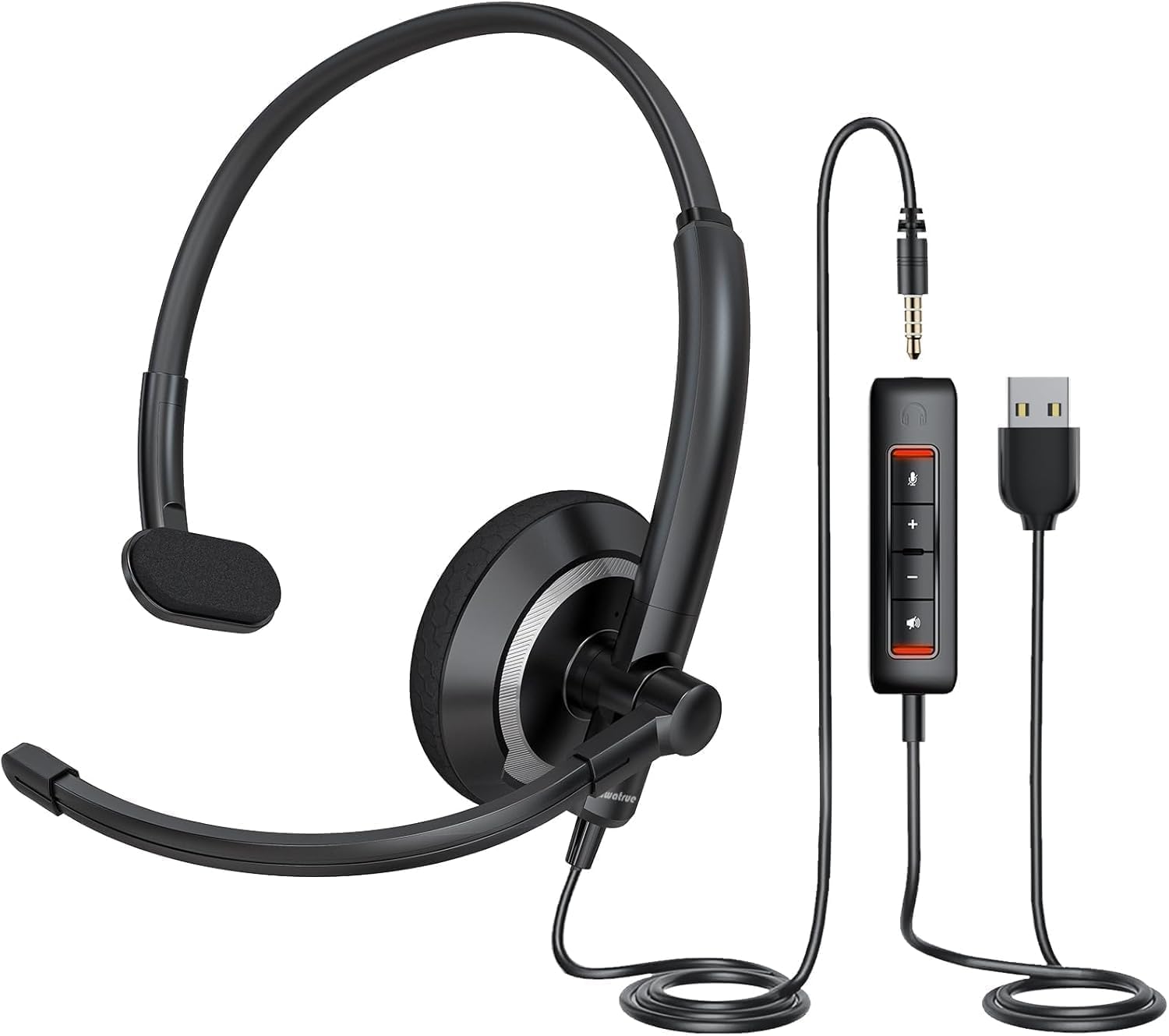 awatrue Single Ear USB Headset with Microphone for PC - Adjustable Lightweight Computer Headset with Mic for Call Center, Office, 3.5mm & USB Compatible Headphone with Mic-image-29