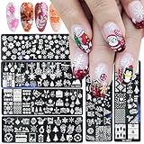 6Pcs Christmas Nail Stamping Plates Winter Snowflake Snowman Nail Stamper Template Kit Xmas Christmas Tree Elk Design Nail Decorations Supplies