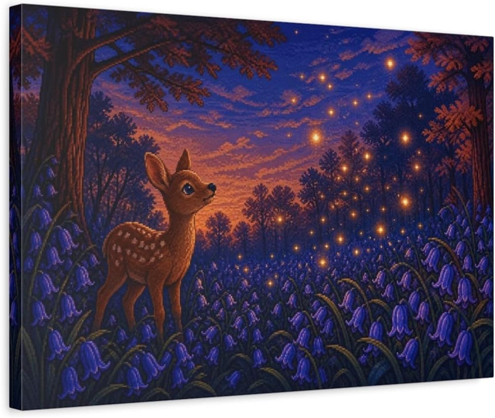 Fawn Among Bluebells Canvas Print – Kids Room, Feature Wall 24×16 inch (60×40 cm) - Horizontal / 1.25 inch (3 cm)