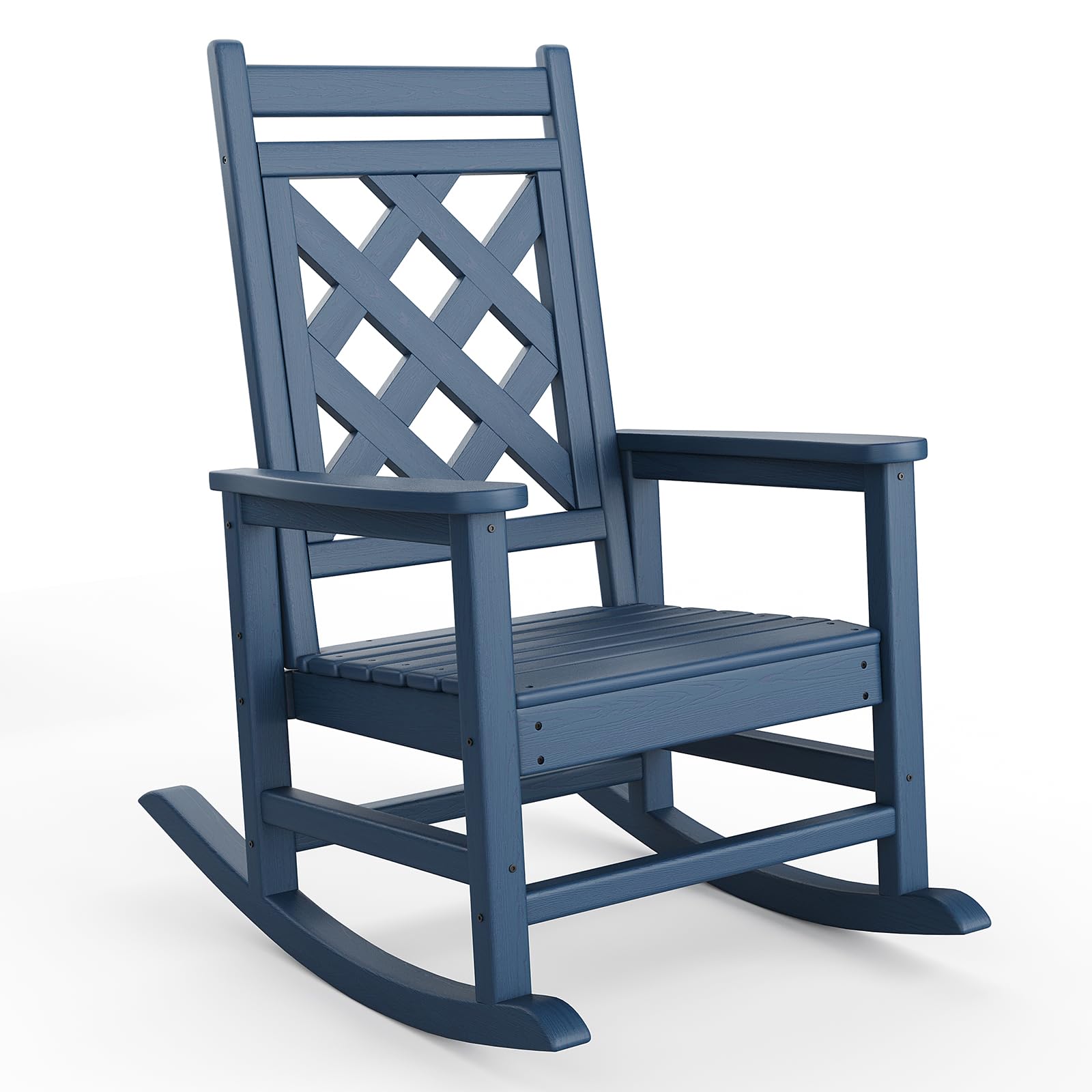 GarveeHome Wetterfester Schaukelstuhl Aus HDPE, Outdoor-Loungesessel Mit Karierte Rückenlehne Und Armlehnen, Großer Schaukelstuhl Mit Hoher Rückenlehne, Für Pool Und Terrasse, 61 x 89 x 102 cm