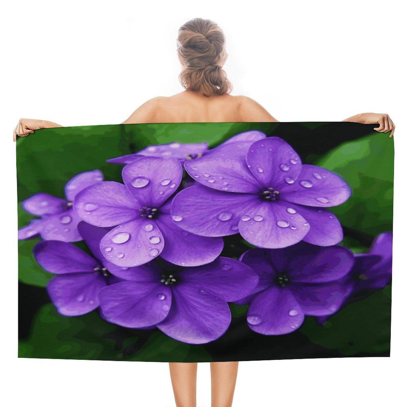 VstaDank Violet Flower Bath Towel Stylish Double-Faced Pile Travel Towel Soft Absorbent Beach Towel for Pool Swim Sports Camping Adults Gift 51X31 Inch