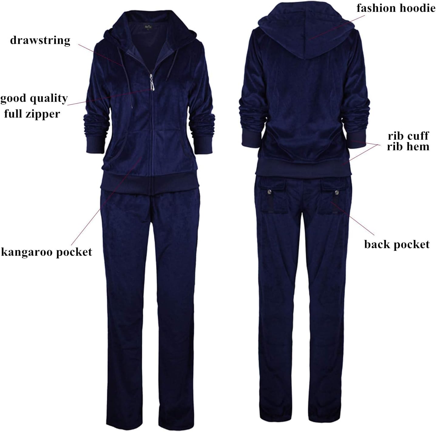 LeeHanTon Womens 2 Piece Outfits Velour Tracksuits Long Sleeve Sports Sweatsuits Jogging Velvet Lounge Set - Image 6