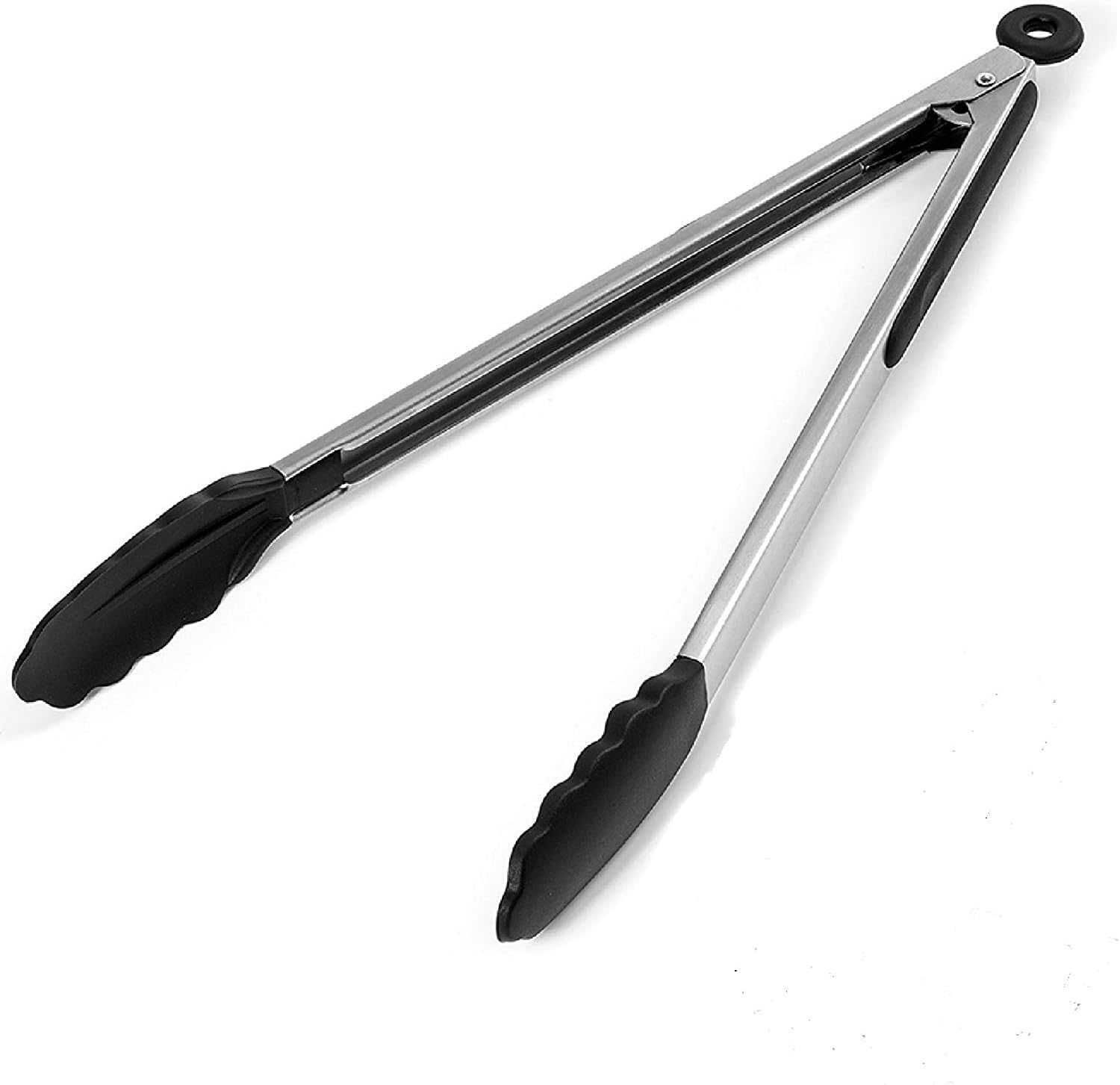 Long Kitchen Grill Tongs Heavy Duty Stainless Steel with Locking Heat Resistant Non-Stick Silicone Tips Easy-Clean