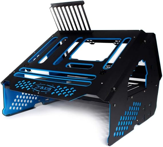 PrimoChill's Praxis Wetbench Powdercoated Steel Modular Open Air Computer Test Bench for Watercooling or Air Cooled Components - Black w/Solid Light Blue Accents