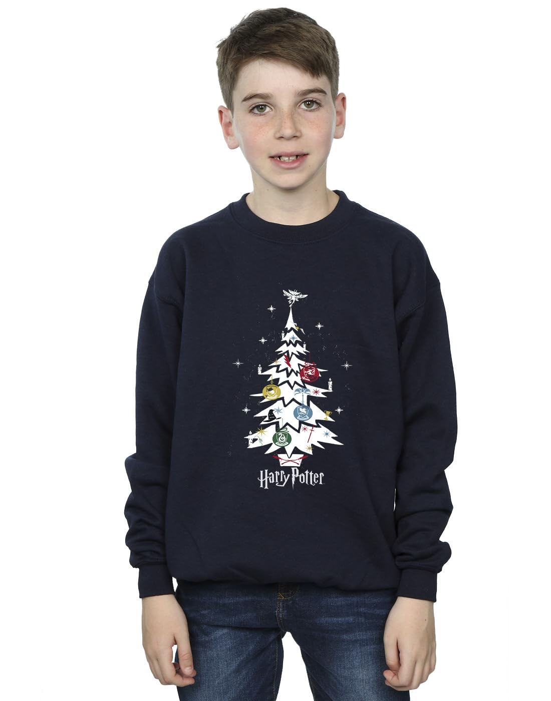Absolute Cult Boys Navy Blue Harry Potter Christmas Tree Sweatshirt 7-8 Years