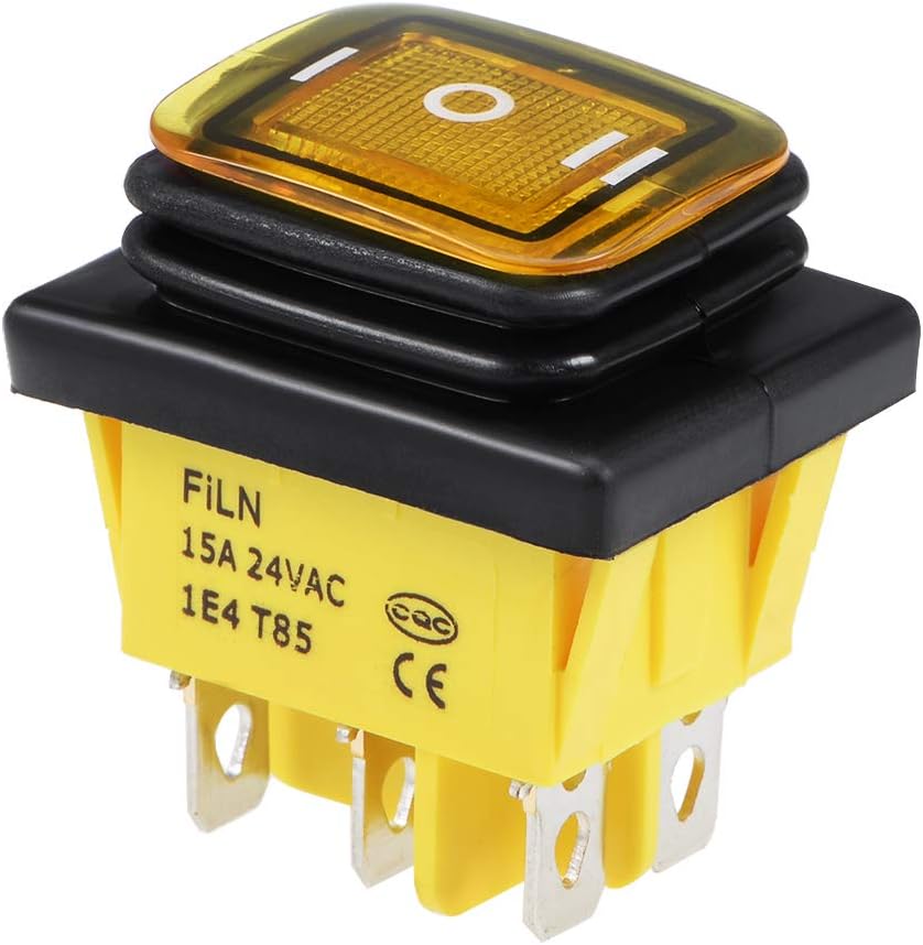 uxcell DPDT Boat Rocker Switch Yellow LED Waterproof Toggle