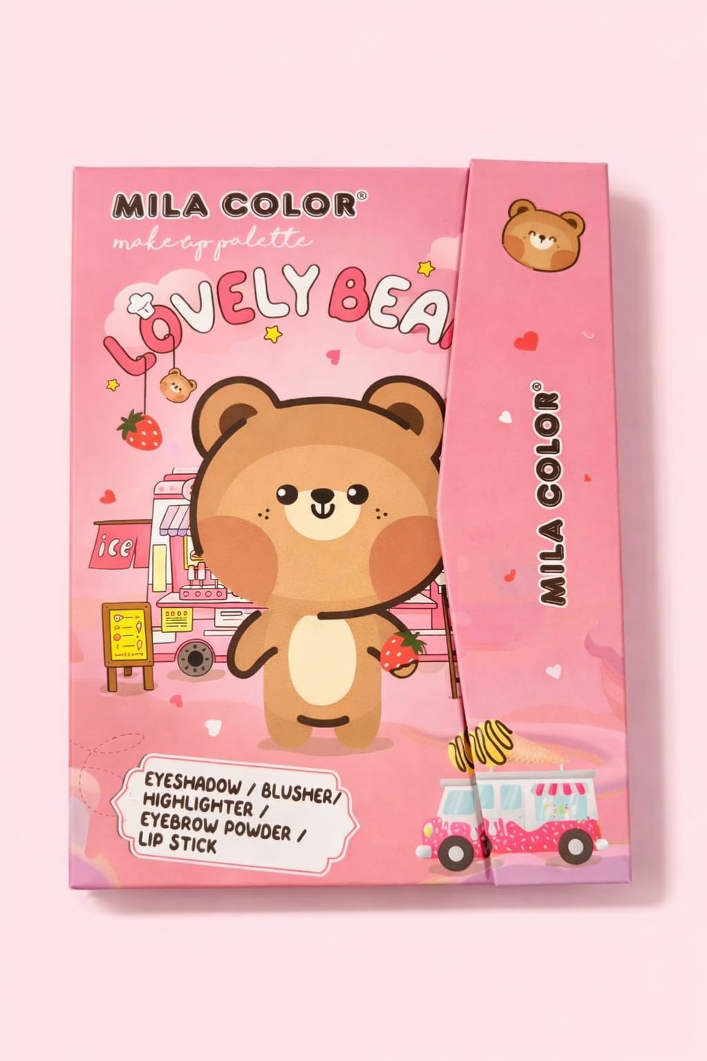 Lovely Bear Kids Makeup Palette Kit for Girls – Eyeshadow, Blusher, Highlighter, Eyebrow Powder & Lipstick Set – Cute Bear Design Safe Pretend Play Cosmetic Kit for Kids Gift (pink)-image-30