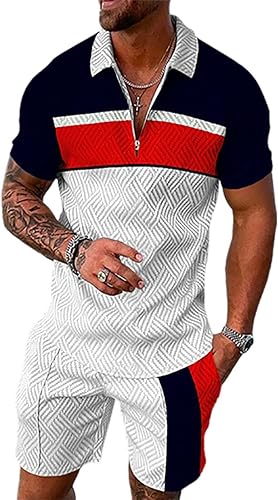 BIRW Conjunto corto de 2 piezas para hombre, camiseta polo, conjunto casual de verano de manga corta y pantalones cortos para hombre