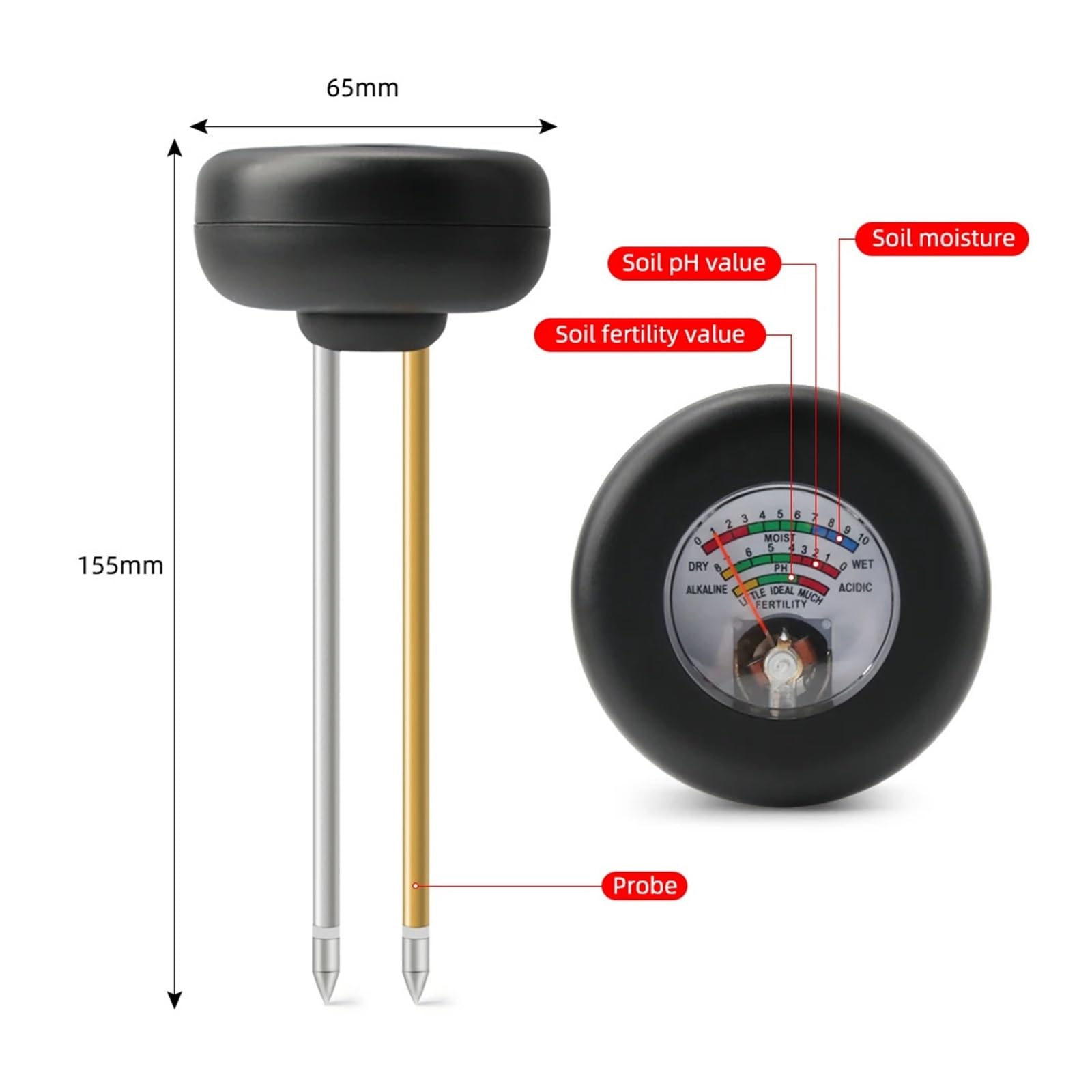 Medidor de humedad del suelo Medidor De PH Del Suelo, Detector De Sensor De Humedad Con Modo De Sonda Dual De Metal, Analizador De Fertilidad Del Suelo For Plantas De Jardín, Flores Y Verduras Fiable