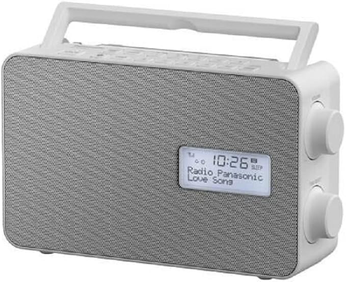 Panasonic RF-D30BTEG-W Radio Digital inalámbrica Bluetooth para música y Dab+, Resistente a Salpicaduras, estación de Carga para Smartphone, FM, Ecualizador, Despertador, Temporizador, Blanco