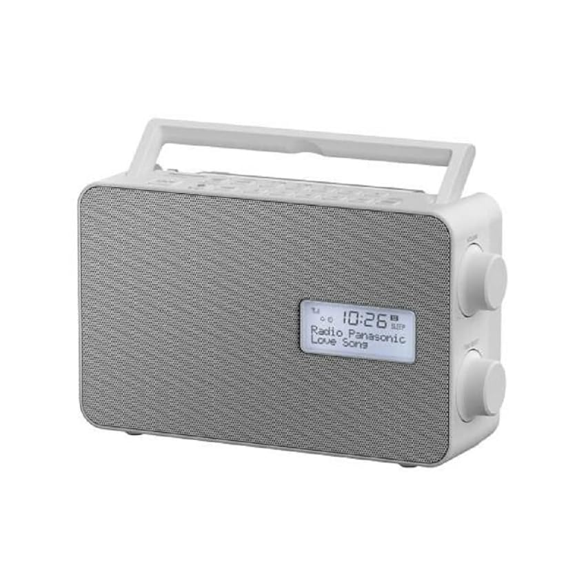 Panasonic RF-D30BTEG-W Radio Digitale DAB+ e Musica Wireless Bluetooth, Resistente agli Spruzzi, Stazione di Ricarica per Smartphone, FM, Equalizzatore, Altoparlante full-range, Sveglia, Timer, Bianco