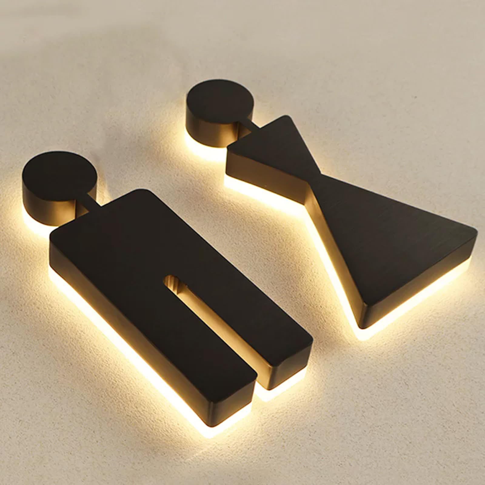 Señal de baño – Identificador de inodoro de acero inoxidable para hombres y mujeres, soporte de pared iluminado para hoteles, oficinas, restaurantes y espacios públicos