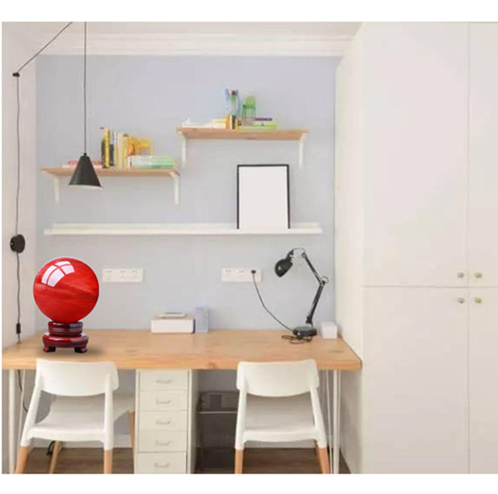 Bola de cristal fundido rojo de piedras preciosas con soporte de madera | Esfera de cristal decorativa, bolas de meditación, decoración de brujería Feng Shui, accesorio de orbe de cristal