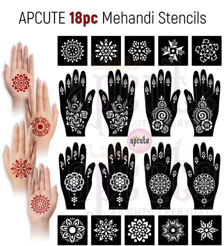 Apcute Temporary Mehndi Tattoo full hand Mehandi stickers Set of 18 pc Combo Pack Mehandi Stencils for Women, Girls And Kids, Easy To Use In Just 4 Steps - Image 2