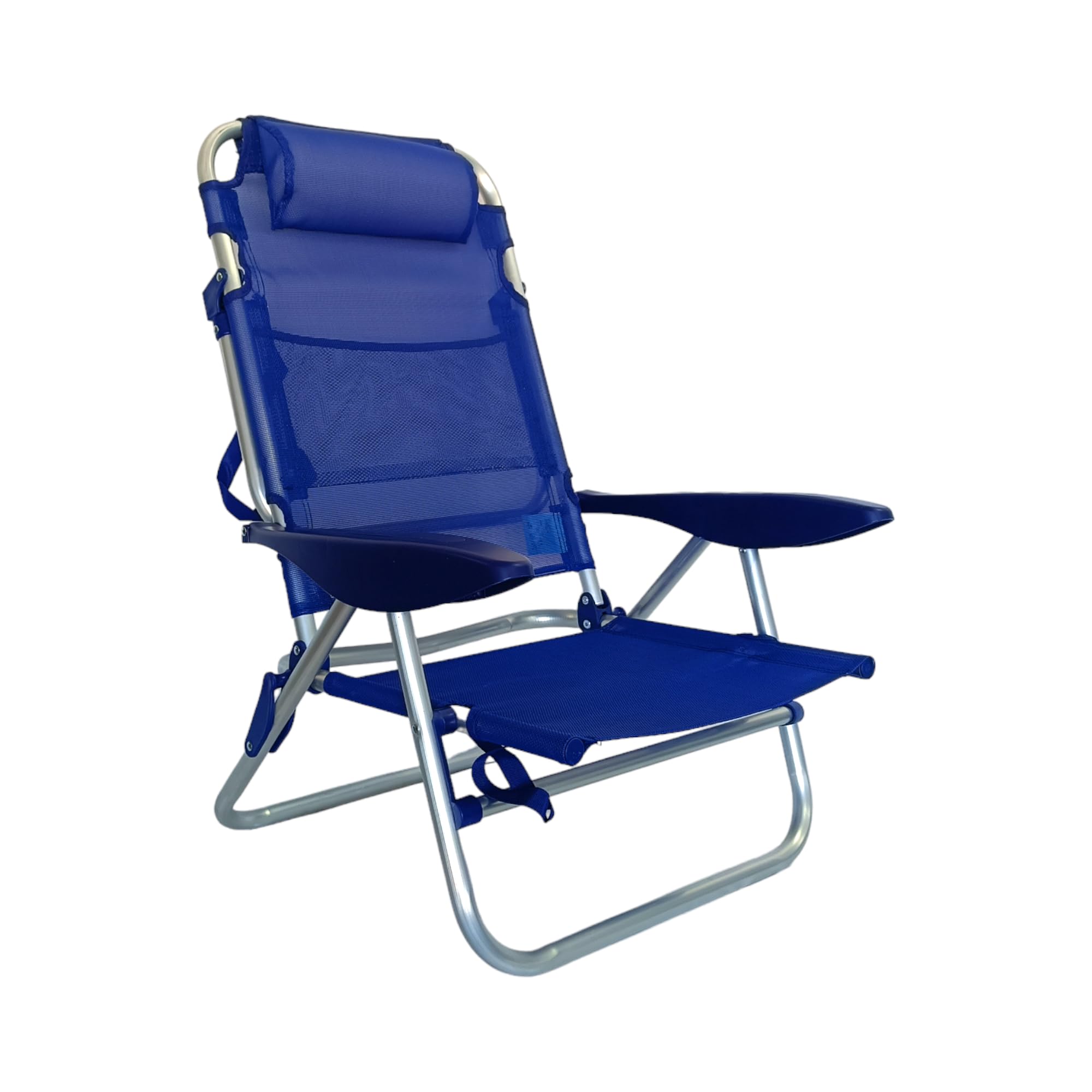 Pincho Silla de Playa Plegable, con cojín, reclinable, 4 Posiciones, 65x62x78 cm, Altura del Asiento 19 cm, asa de Transporte (Azul Marino)