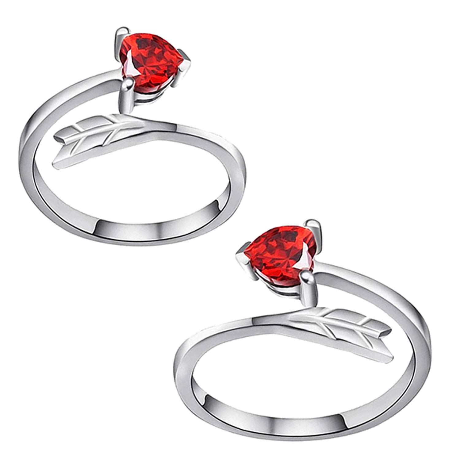 Rhodium Plated Blush Red Love Heart Arrow Adjustable Toe Ring Made With Cz Stone For Women TR10001008-image-47