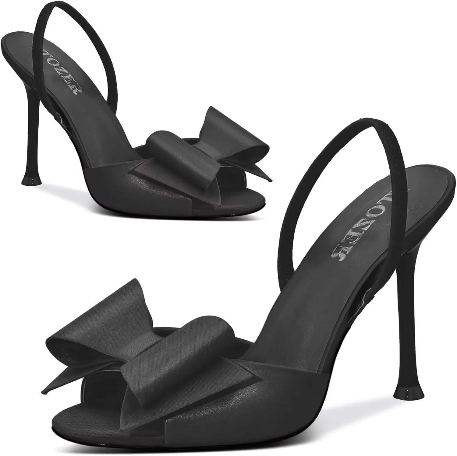 Satin High Heels Slingback Open Toe Mules Sandals Bow Stiletto Sexy Heels Comfortable Wedding Party Shoes - Image 5