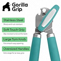Vista 2 de GORILLA GRIP - Abridor de latas manual de acero inoxidable resistente con borde liso y abridor de botellas, mango suave y cómodo, perilla de mano