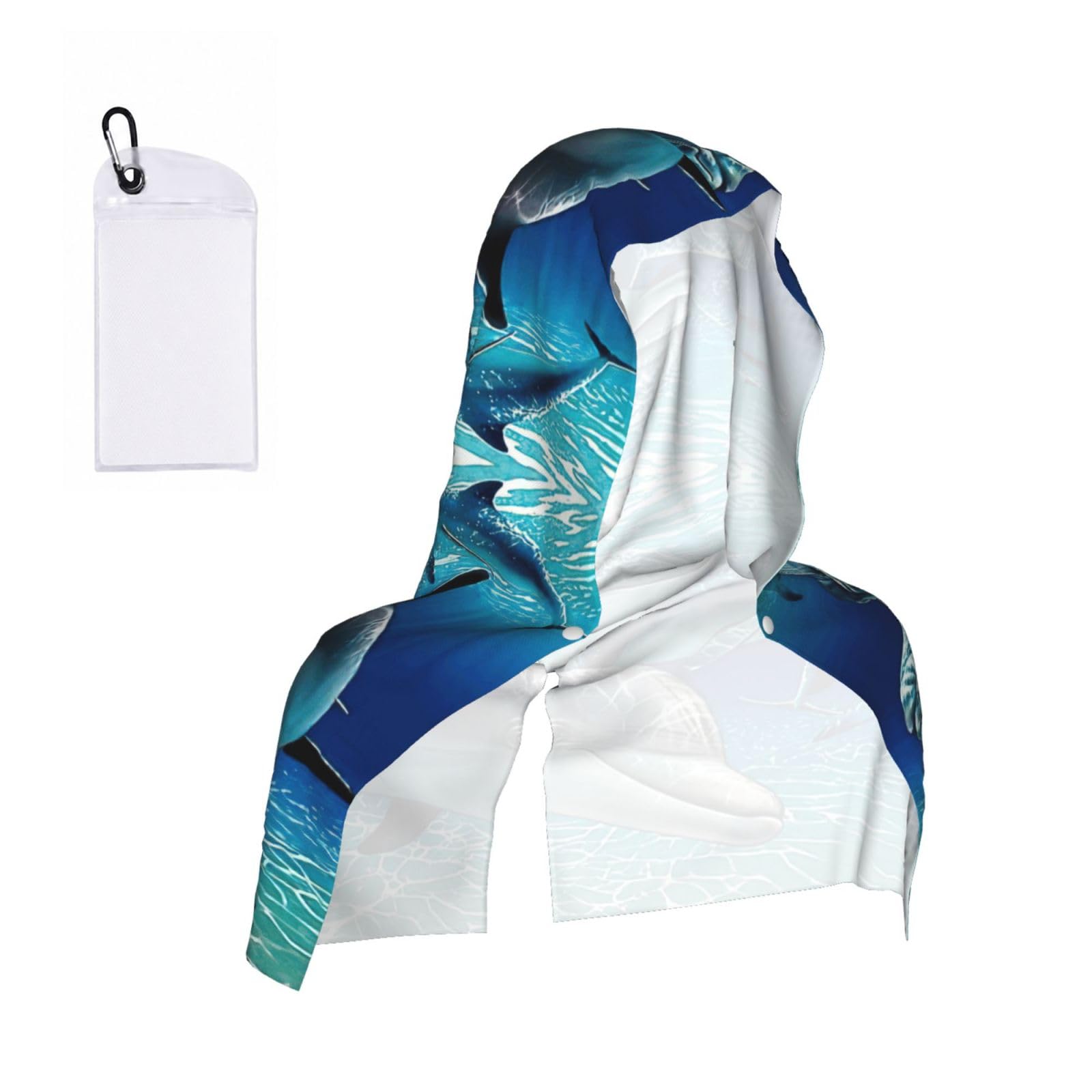 YQxwJL Dolphins Print Unsex Cooling Hoodie Towel, Cools Instantly When Wet Sun Protection For Sports Fitness Gym