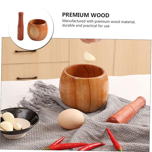 Miniatura 3 de BESTOYARD Tarro de ajo Medicina Molinos de pimienta Pimienta Antigua Trituradora de Patatas de Madera Cuenco de Mortero Manual Tazón de Mortero de