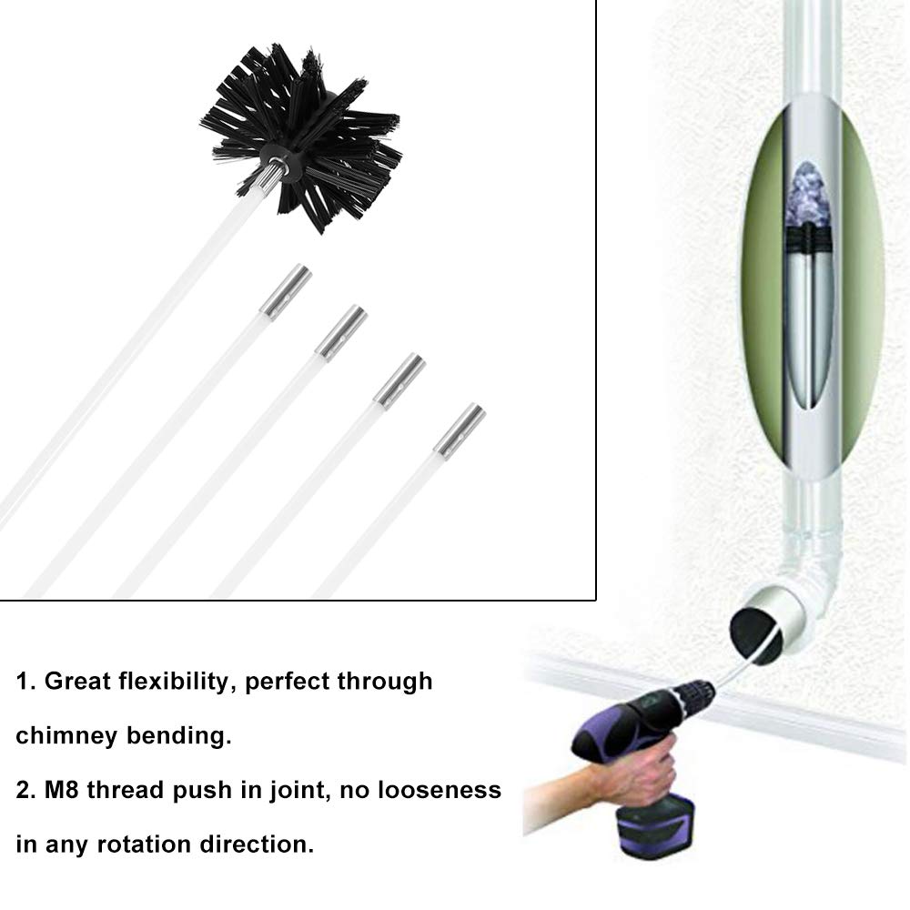 Kit de Ramonage Poêle à Granulés 6m Brosse Nettoyage Cheminée 100mm Conduits