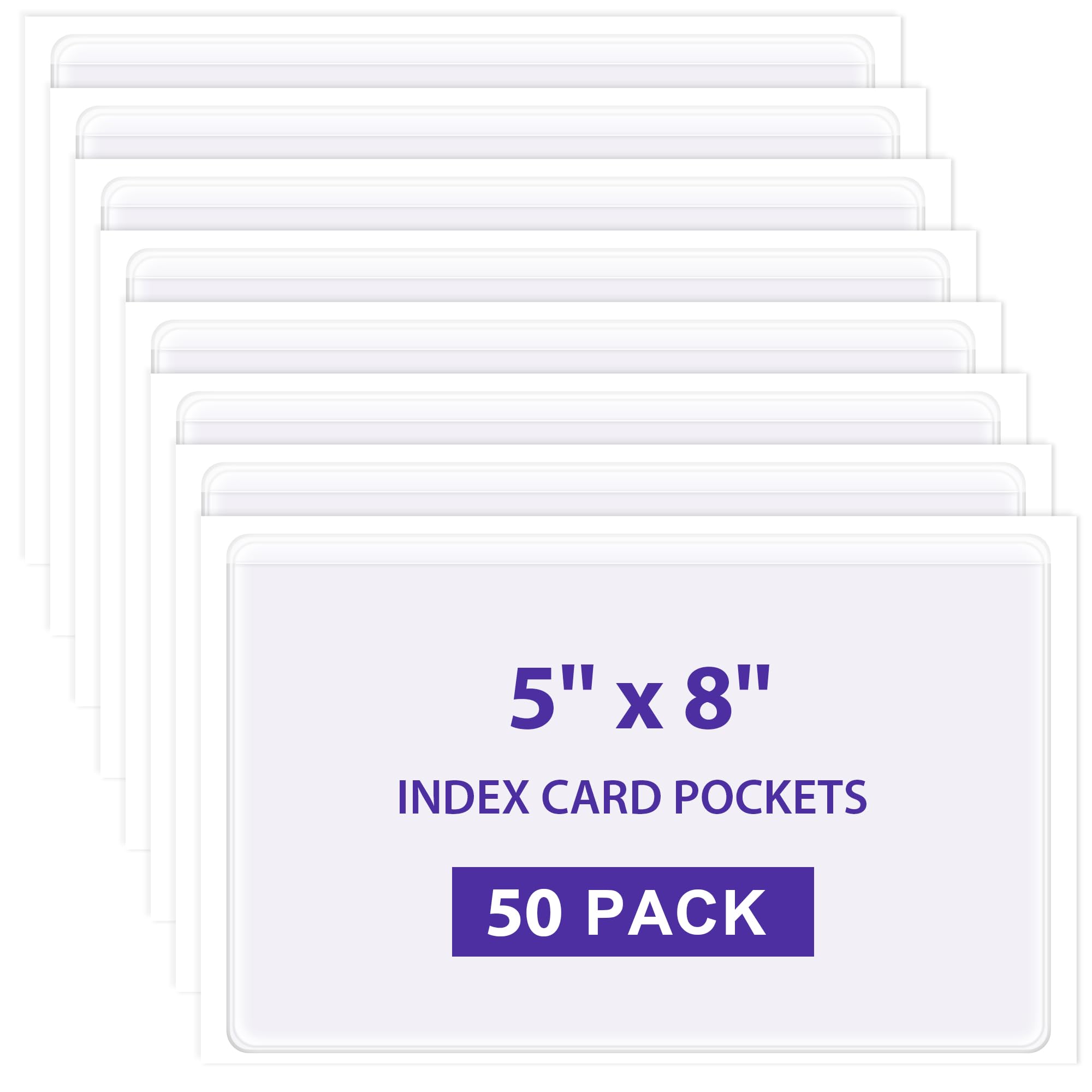 Amazon.com: TOTiyea 50 Pack Clear Adhesive Pockets for Index Card Sleeves  and Planners, Top Loading,Plastic Label Holder for Note Cards (50 Pack, 5''  x 8'') : Office Products