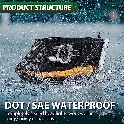 Image of GRAND ORANGE LED Bar Plank Style Headlights Assembly Compatible with 2013-2018 Dodge Ram 1500 2500 3500 FACTORY PROJECTOR 9 PIN MODEL Clear Lens Black Housing Clear Reflector