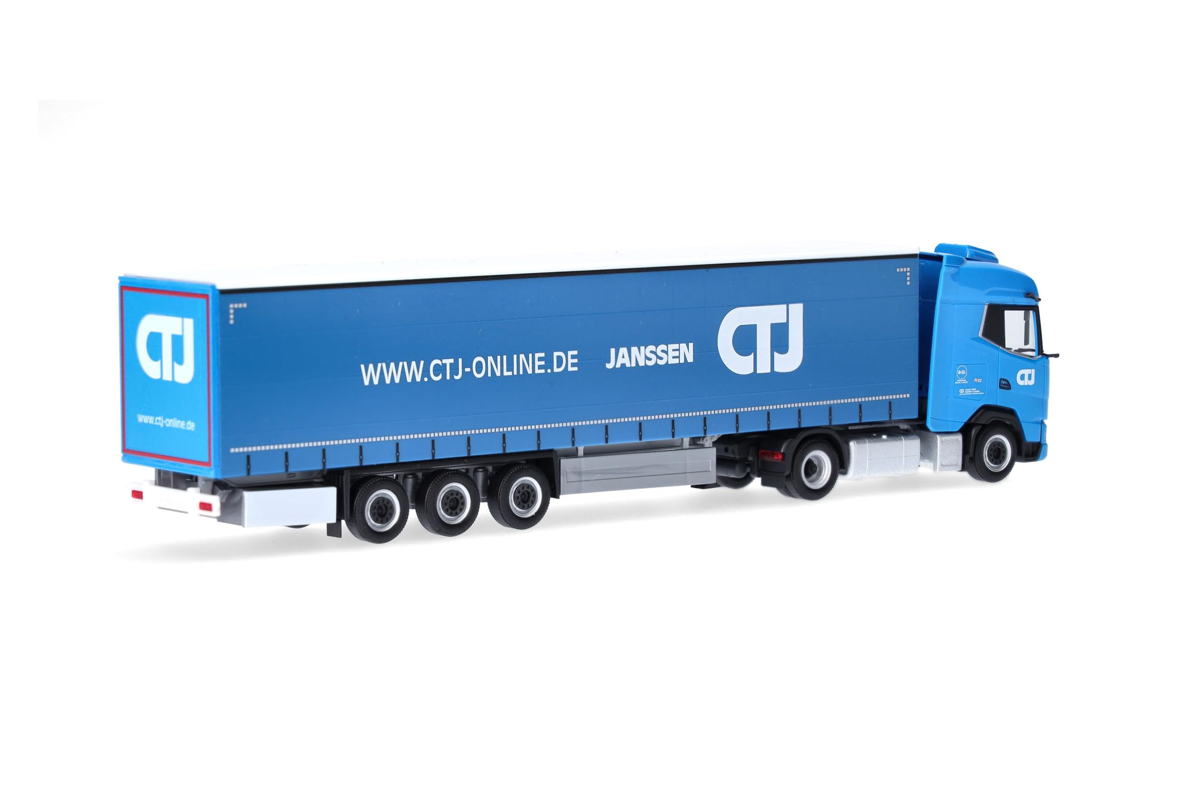 Herpa model ciężarówki Naczepa kurtynowa DAF XG „CTJ” (Nadrenia Północna-Westfalia/Dormagen), ciągnik z dźwigiem i tylnym podparciem, miniatura w skali 1:87, model kolekcjonerski, tworzywo sztuczne