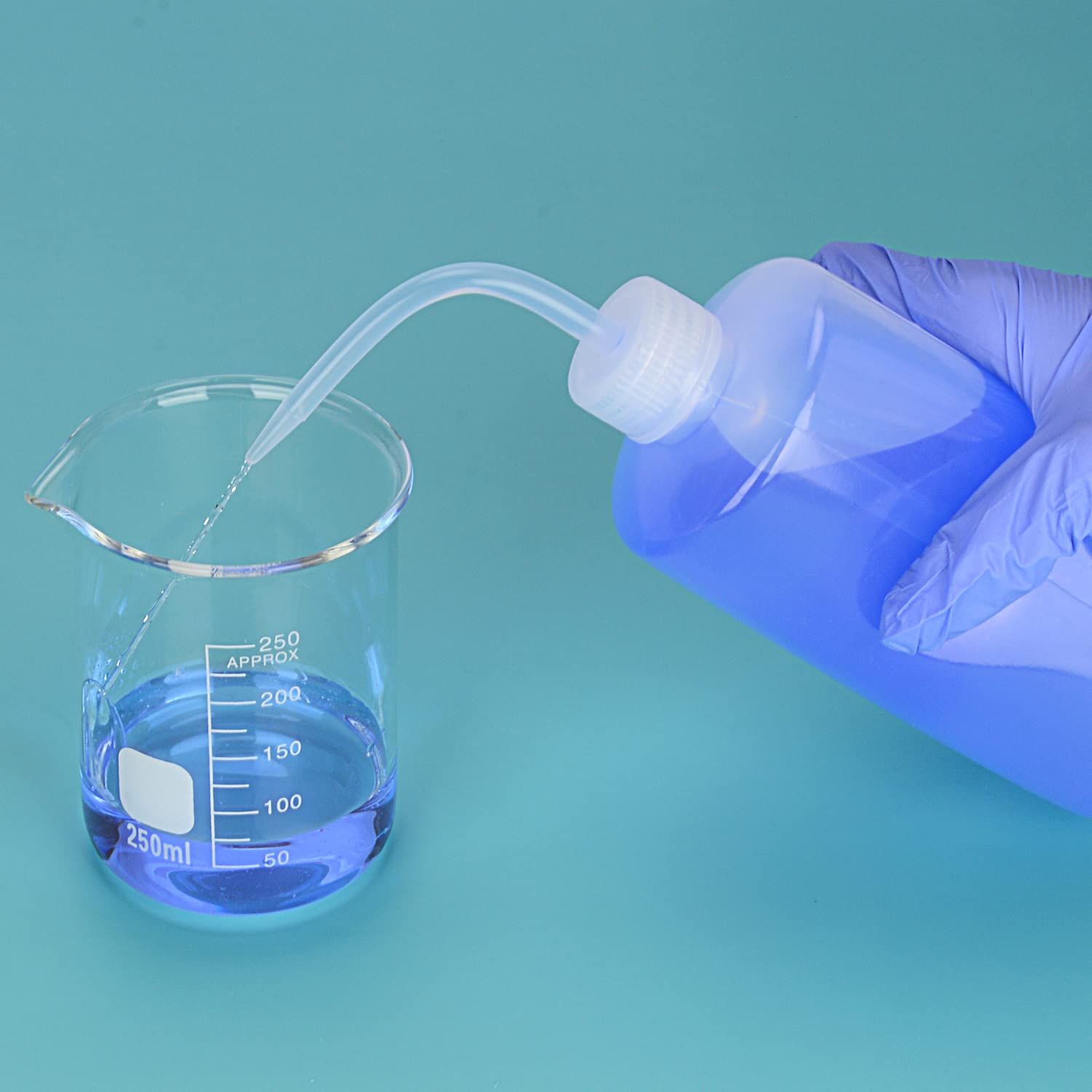 FunChem Confezione da 2 flaconi di lavaggio chimico, 1000 ml, in plastica LDPE con graduazioni chiare, apertura stretta per lavare in laboratorio