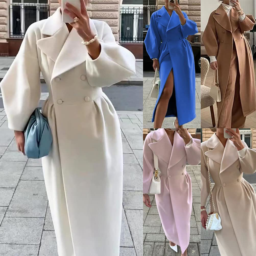 Onsoyours Cappotti di Lana da Donna Spesso Cappotto Doppiopetto Maniche Lunghe Cappotto Caldo Eleganti Slim Fit Trench Coat Vintage Cappotti di Lana Autunnali E Invernali Cardigan Jacket