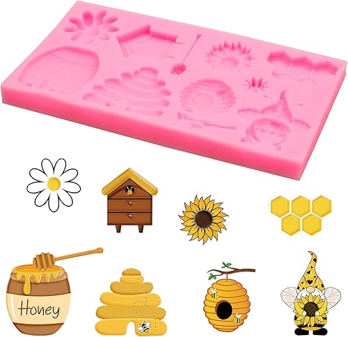 Miniatura 8 de Moldes de silicona para chocolate de abejas de abejas, 5 unidades, girasoles y miel, moldes de resina para decoración de pasteles, dulces, azúcar,