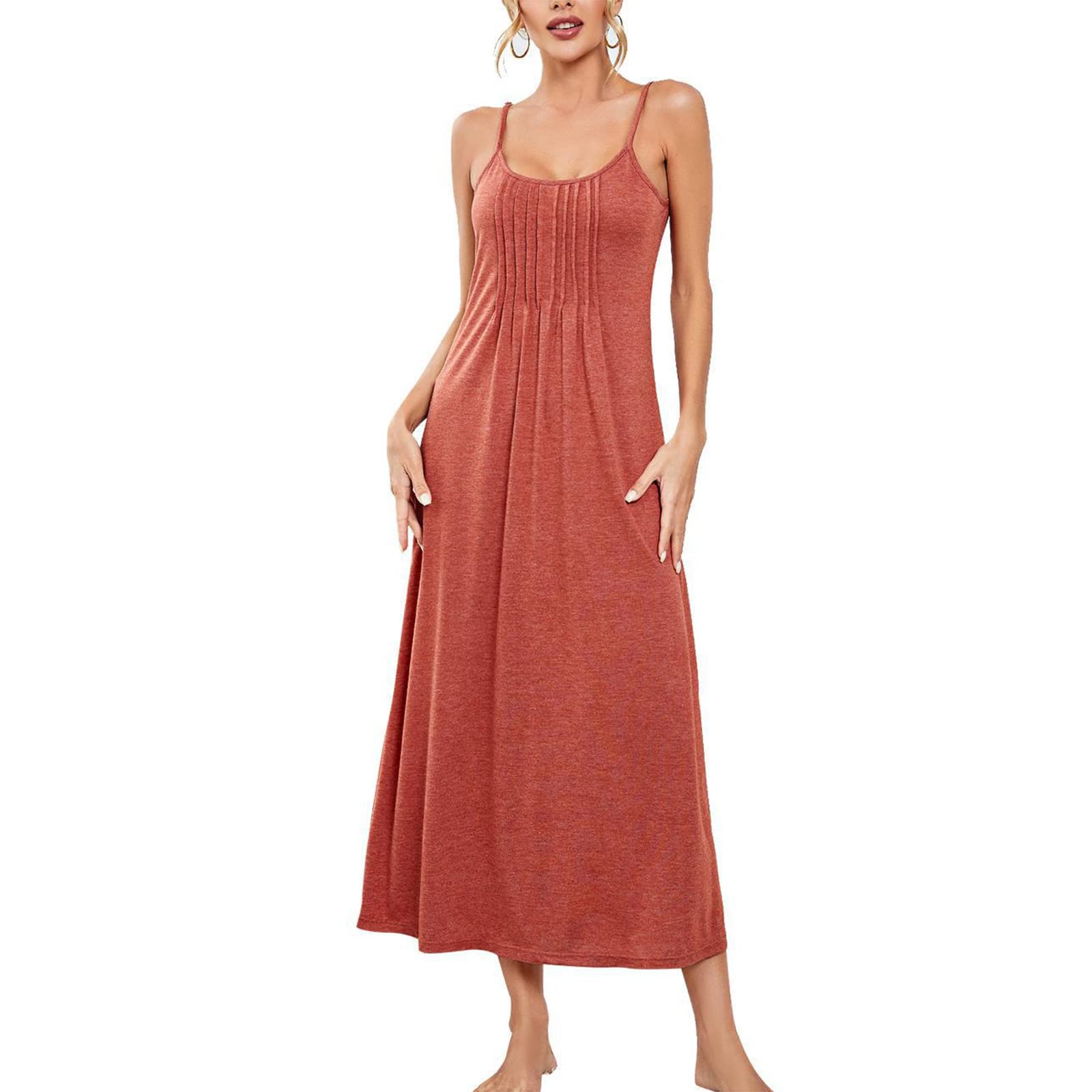 Camicia da Notte Donna Stretch Chemise Plissettata Sleepwear con Cinghie Regolabili