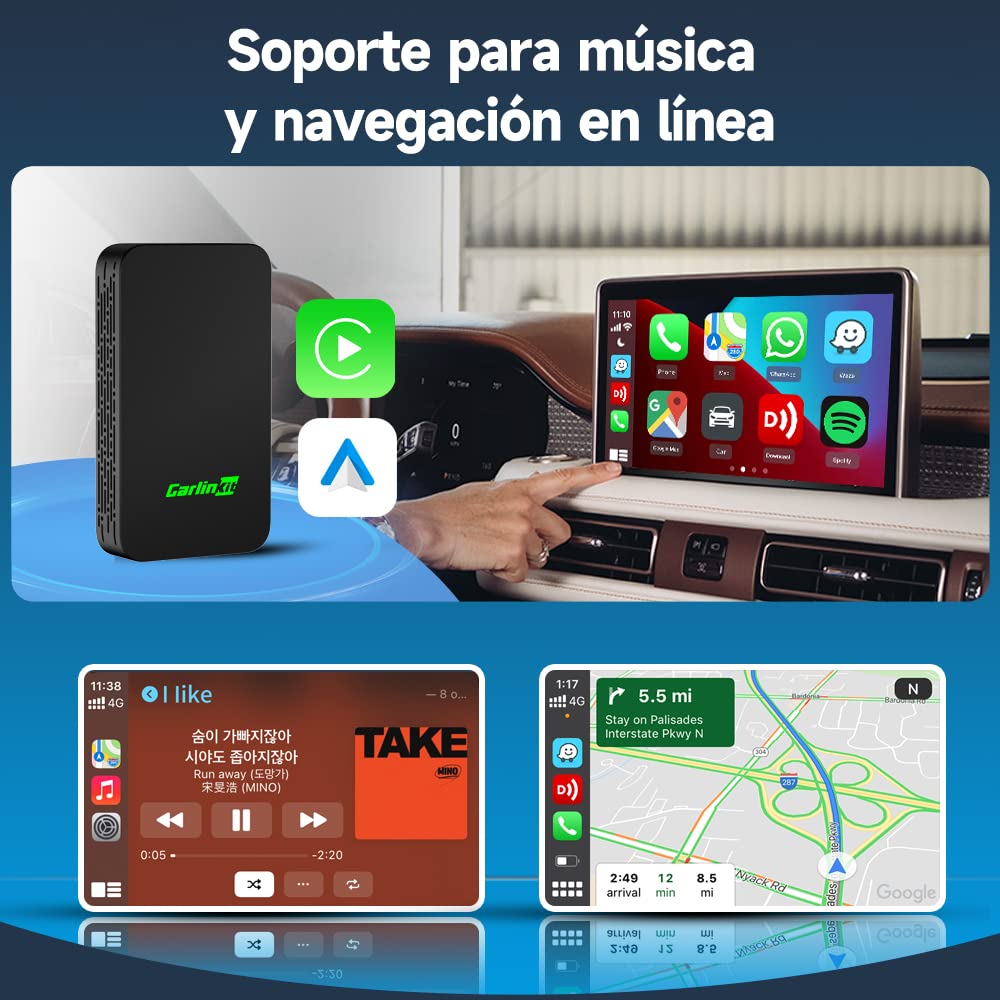 Carlinkit 5.0 CarPlay y Android Auto inalambrico (2 en 1),For para Coches equipados con CarPlay y Android Auto(año de fabricación: 2017 a 2024) 5GHz WiFi, Auto Connect, Actualización en Línea