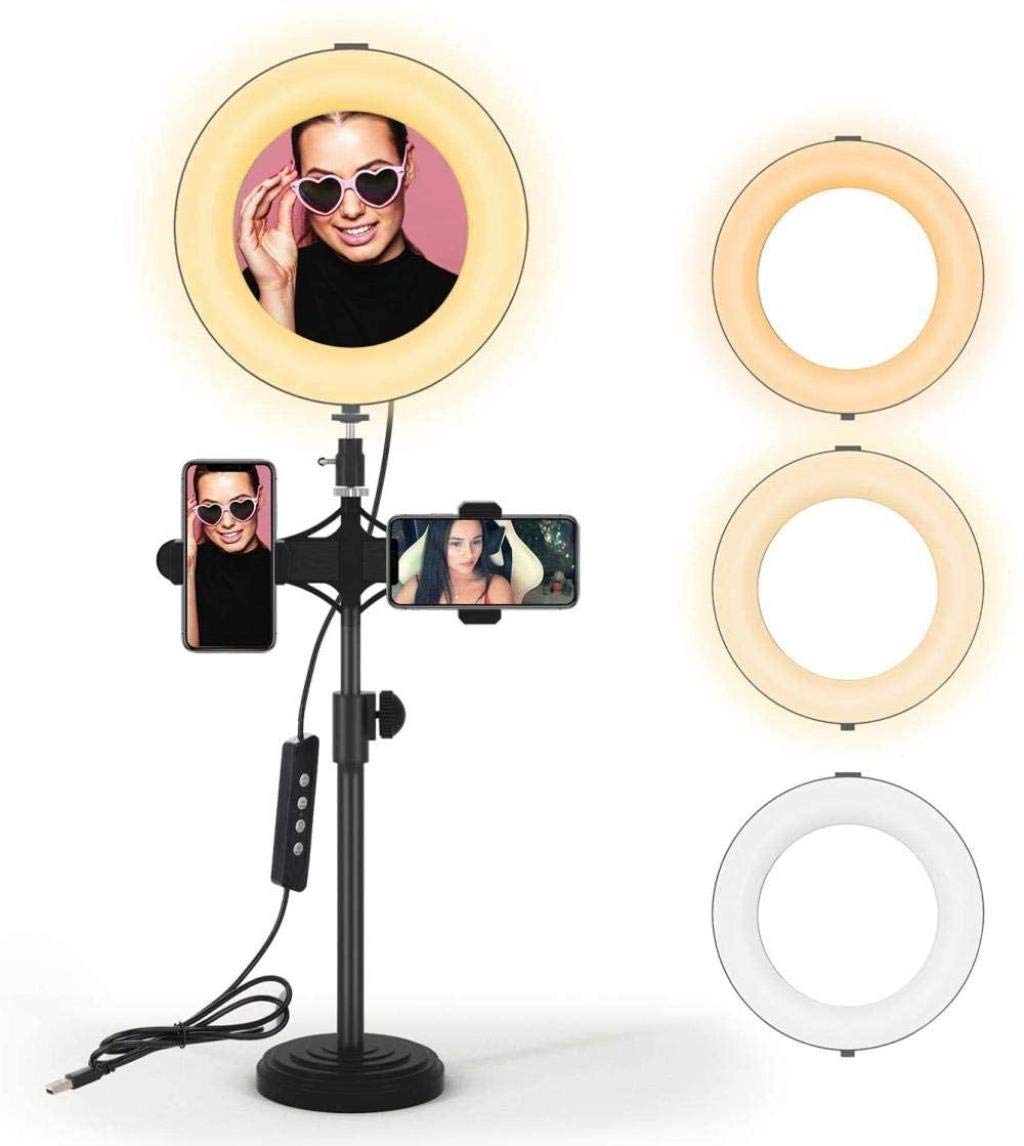 3 LED Ring Light with Stand and Phone Holder Modes Can Be Dimmed by The 8W Self-Portrait Multi-Camera Lamp Holder for Smartphone Rotatable 360 Degrees
