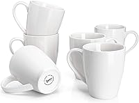 Sweese Porcelain Coffee Mugs Set of 6 - 16oz White Large Handle Cups for Latte, Tea, Cappuccino - Dishwasher Safe, Lead-Free