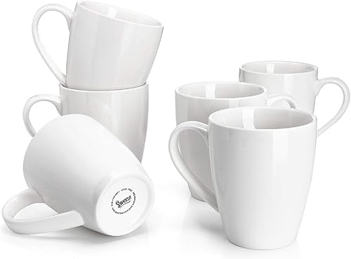 Sweese. Conjunto de 6 tazas de café de porcelana, 16 onzas, Blanco