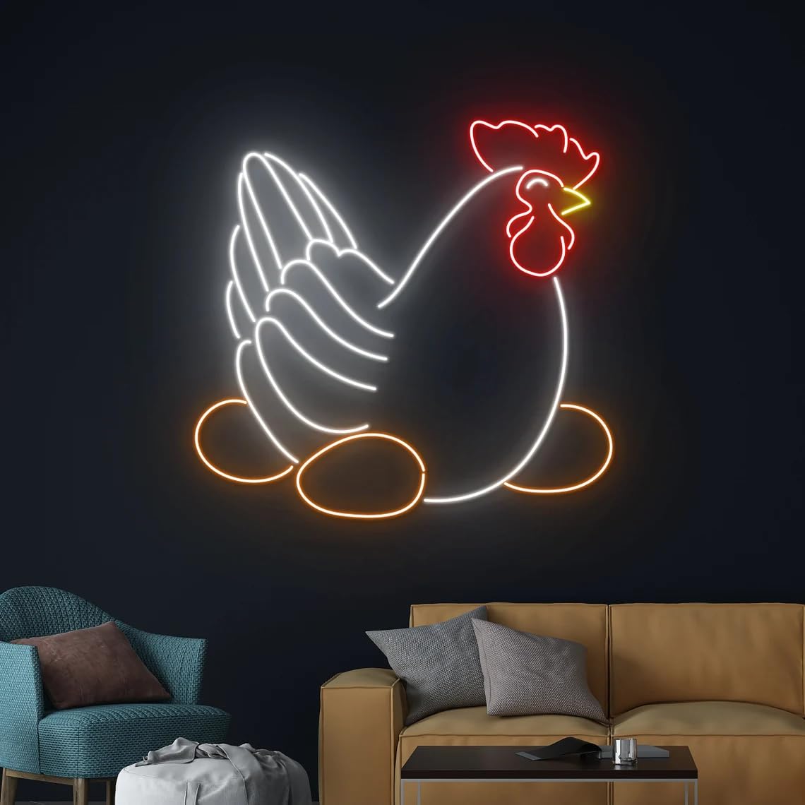 Luz de neón de huevo para incubación de pollo, letreros LED de gallina, letreros de gallo, decoración de pared de habitación de granja de huevos, luz de neón de granjero de pollos