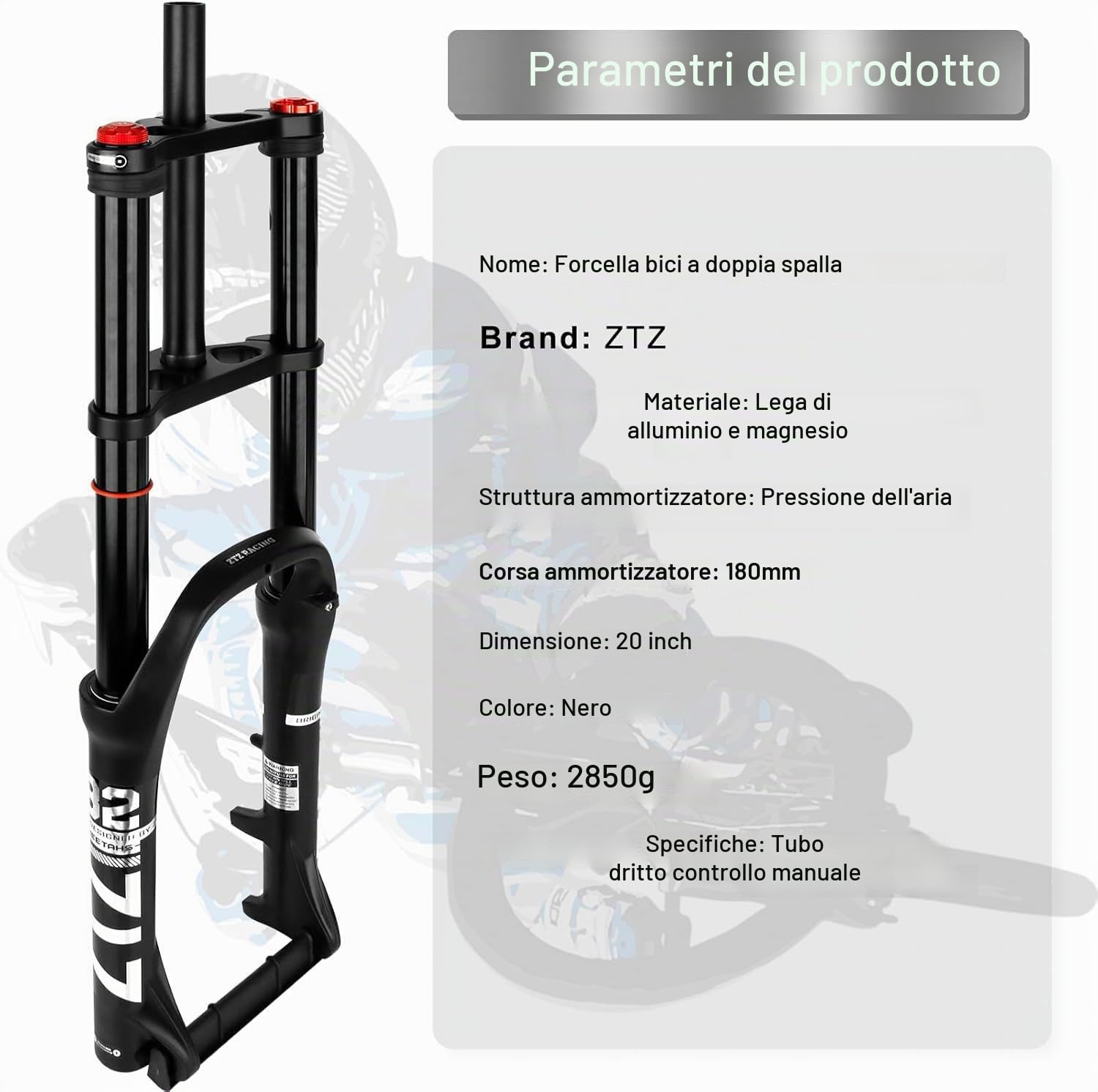 splumzer【EU Stock Forcella Ammortizzata per Bici 20"/ 26" 4.0 per Mountain Bike Air Doppia Spalla Downhill Discesa in Corda Doppia Ammortizzatore MTB/QR/AM