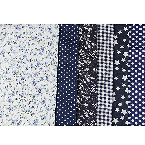 UOOOM 6 Stueck 50 x 50cm Stoffpakete Patchwork Stoffe Baumwolle tuch DIY Handgefertigte Nähen Quilten Stoff Baumwollgewebe Verschiedene Designs (Navyblue)