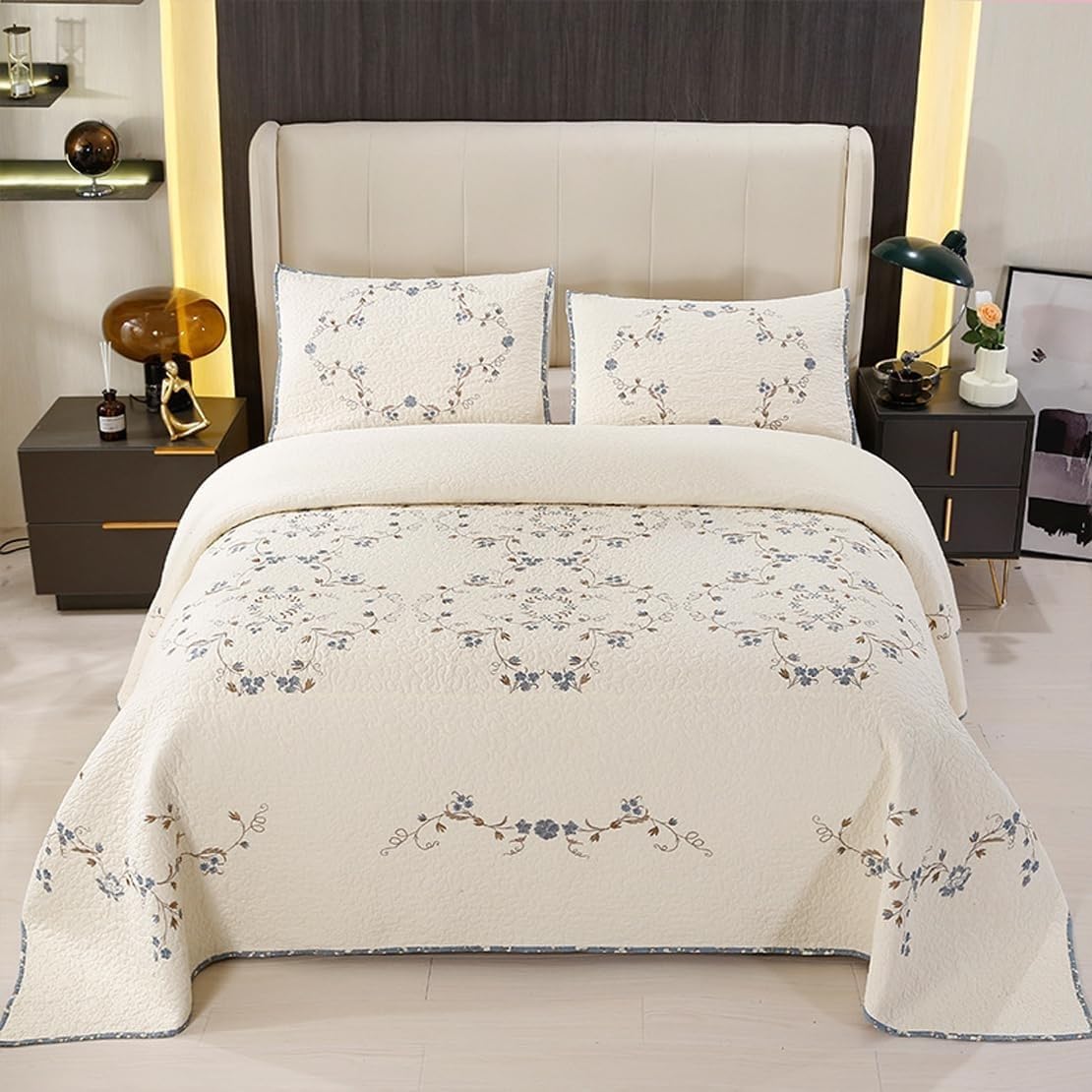 Colcha acolchada para 2 personas con 2 fundas de almohada de algodón de verano