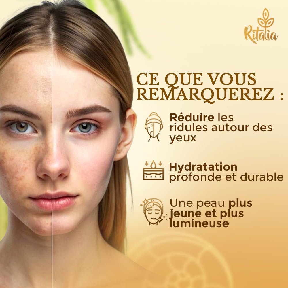 Crème visage 100 ml à la bave d'escargot à 75% et à l'acide hyaluronique pur de Ritalia, pour femme et homme – Ingrédients bio, action anti-rides et hydratante