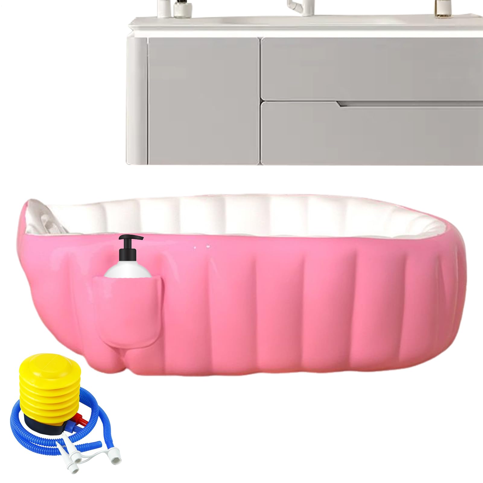 Vasca da bagno gonfiabile per bambini - Bacino da doccia portatile da viaggio con pompa a piede,Bacino antiscivolo pieghevole per bambini per bagno interno esterno casa hotel vacanze